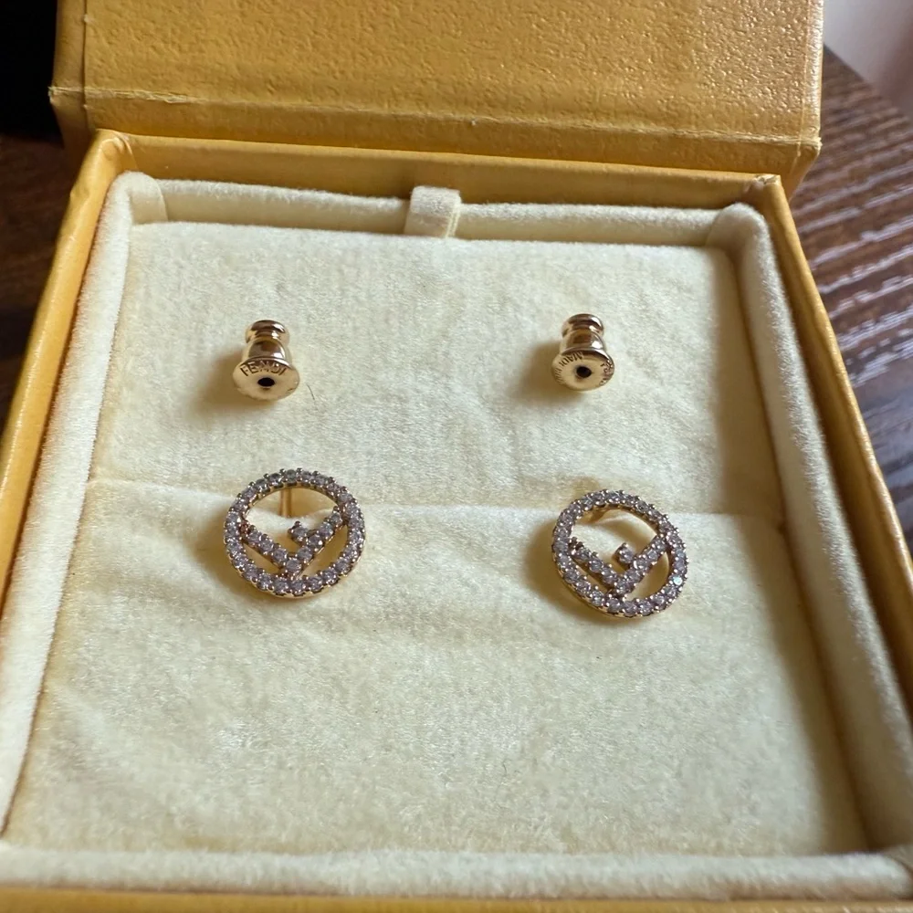 ✨SOLD✨F is Fendi Gold Rhinestone Studs - Picture 11 of 12